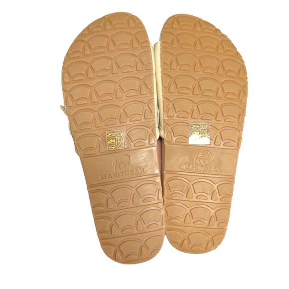 Manitobah Wasaga Fringe Slide US 10 Metallic Cream Turquoise Flower New - Picture 9 of 11